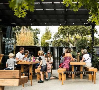 Patio seating with families